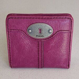 Fossil Maddox Bifold Wallet Plum Purple Cowhide Leather